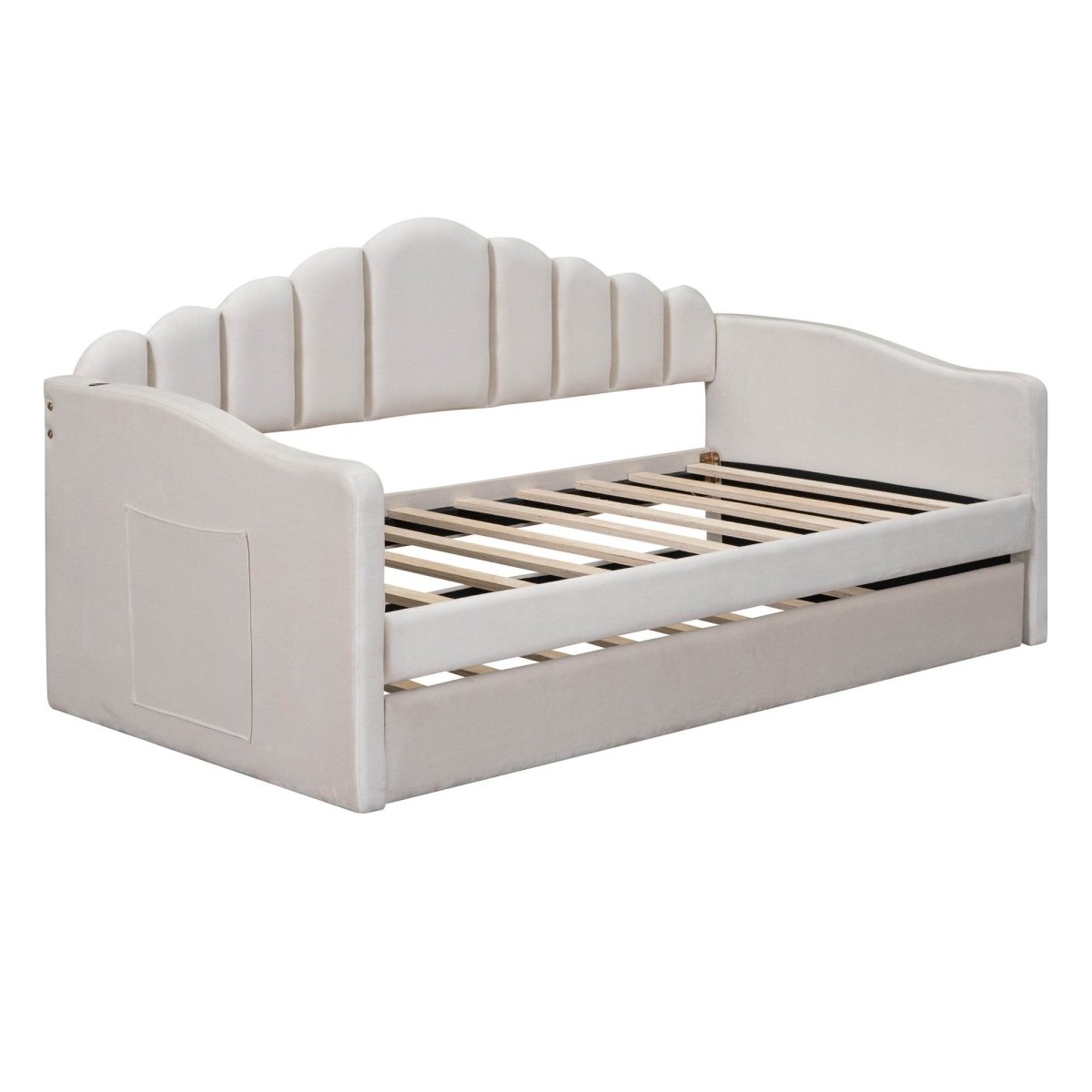 Twin Velvet Upholstered Daybed With Trundle And USB Ports - Sleep Galleria