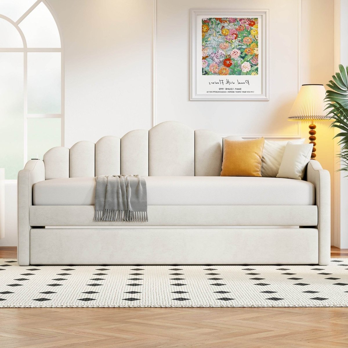 Twin Velvet Upholstered Daybed With Trundle And USB Ports - Sleep Galleria