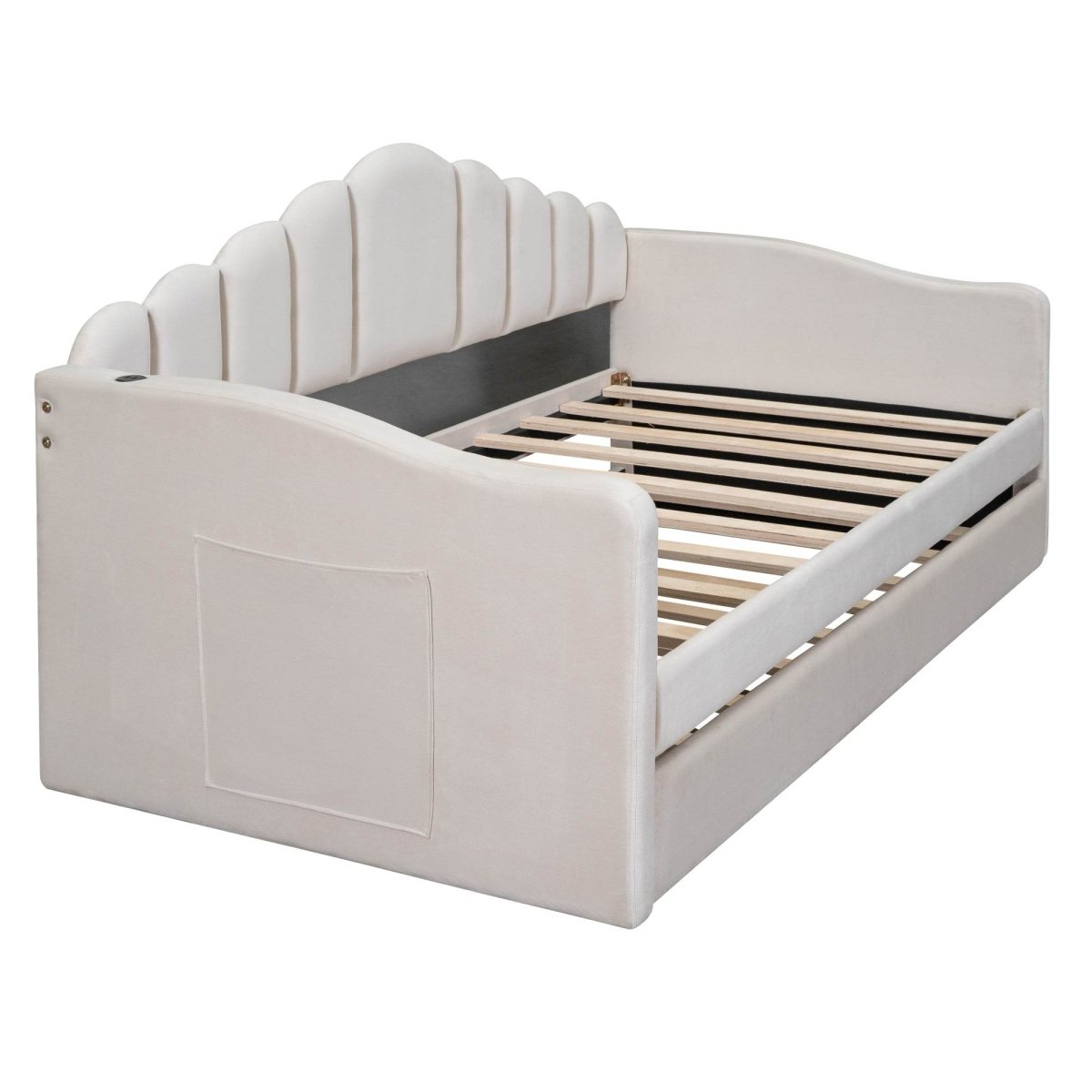 Twin Velvet Upholstered Daybed With Trundle And USB Ports - Sleep Galleria