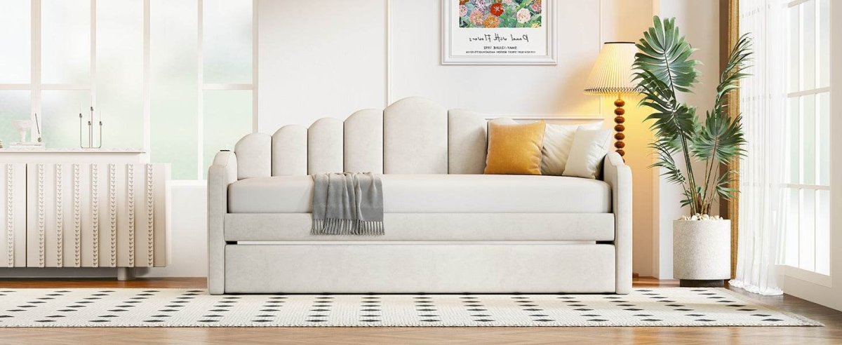 Twin Velvet Upholstered Daybed With Trundle And USB Ports - Sleep Galleria