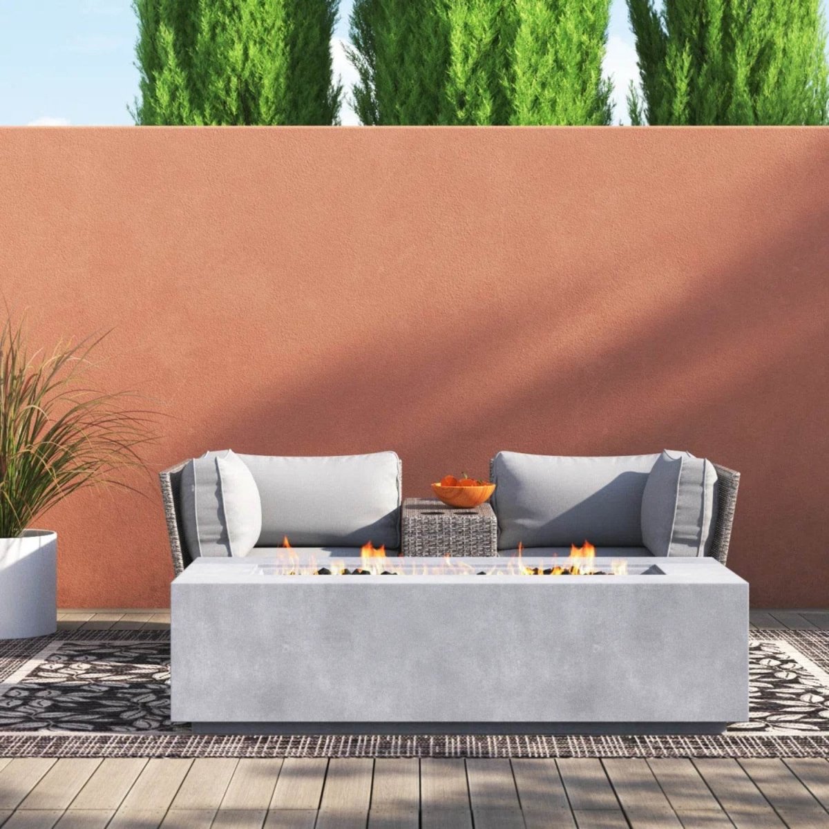 Two - Person Rattan Wicker Outdoor Seating Set With Fire Pit - Serenova - Omega Lifestyles