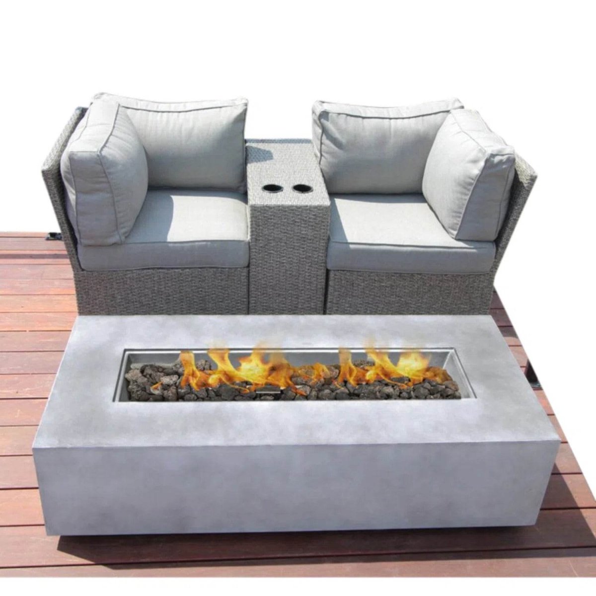 Two - Person Rattan Wicker Outdoor Seating Set With Fire Pit - Serenova - Omega Lifestyles