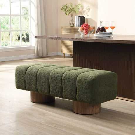 Upholstered Green Boucle Fabric Dining Bench - Sleep Galleria