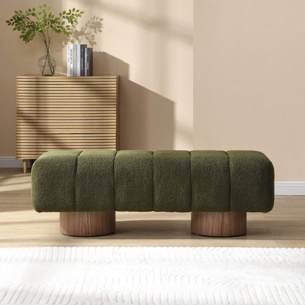 Upholstered Green Boucle Fabric Dining Bench - Sleep Galleria