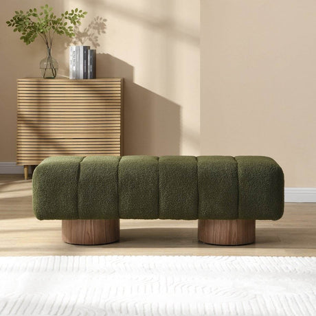 Upholstered Green Boucle Fabric Dining Bench - Sleep Galleria