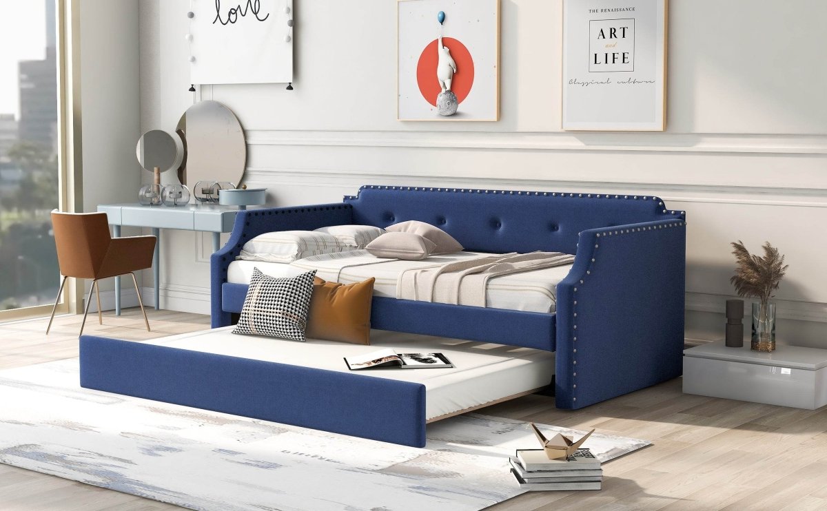 Upholstered Linen Twin Daybed With Trundle - Sleep Galleria