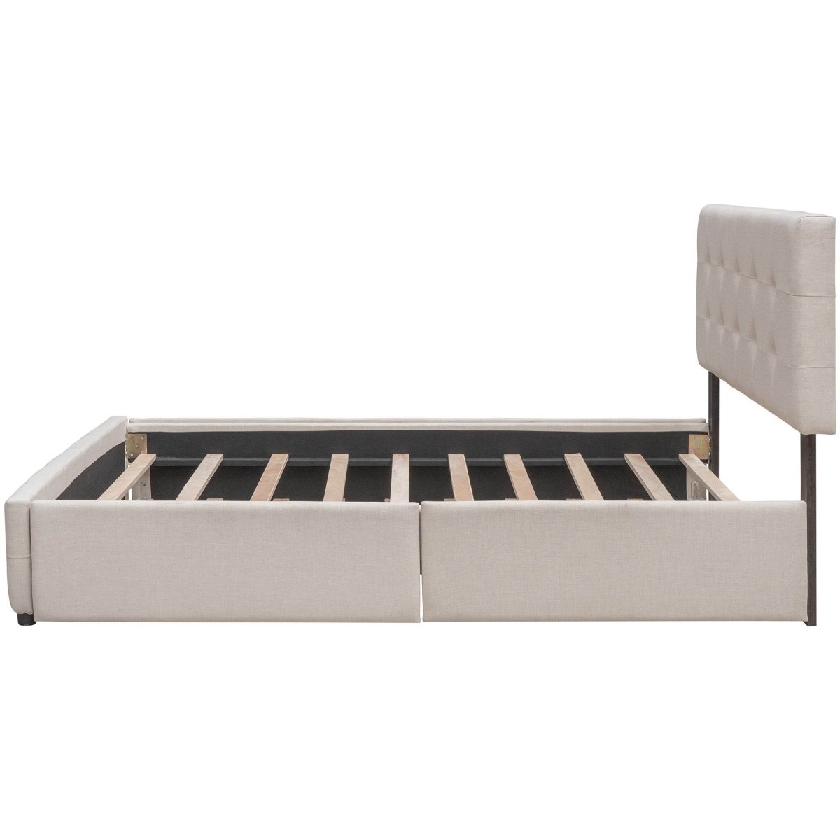 Upholstered Platform Bed With Drawers And Twin XL Trundle - Omega Lifestyles