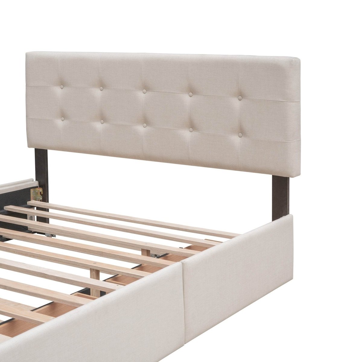 Upholstered Platform Bed With Drawers And Twin XL Trundle - Omega Lifestyles