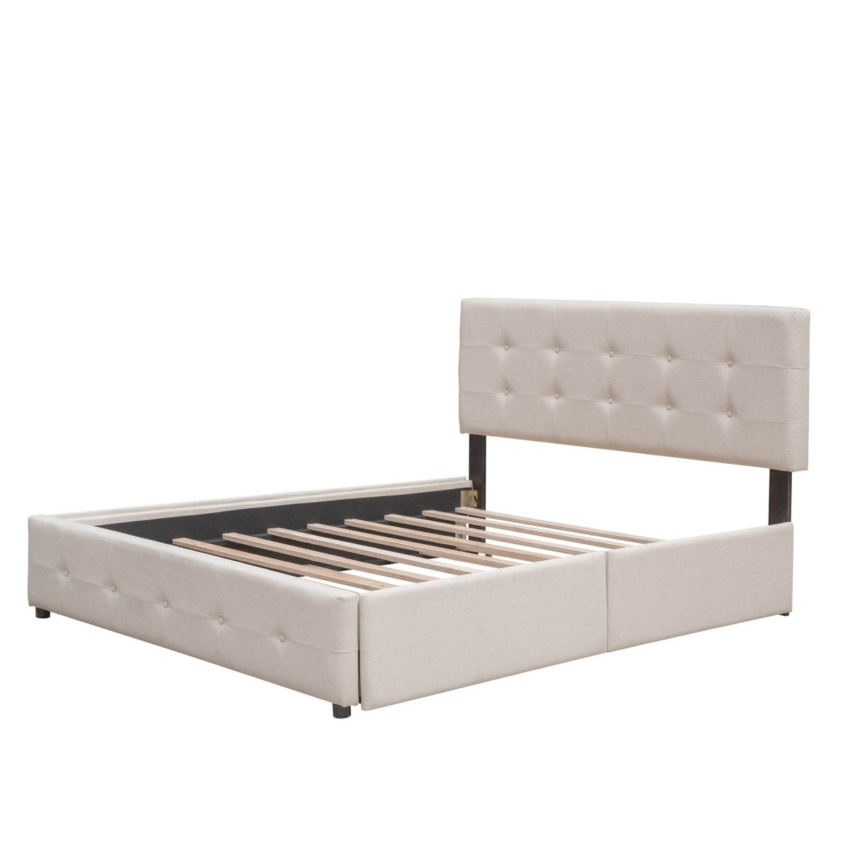 Upholstered Platform Bed With Drawers And Twin XL Trundle - Omega Lifestyles