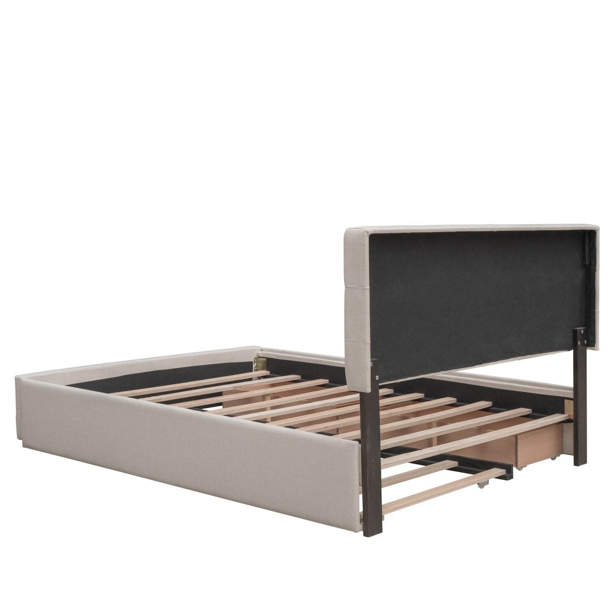 Upholstered Platform Bed With Drawers And Twin XL Trundle - Omega Lifestyles