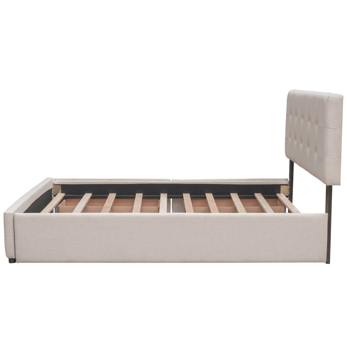 Upholstered Platform Bed With Drawers And Twin XL Trundle - Omega Lifestyles