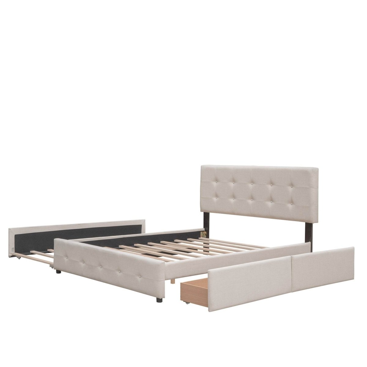 Upholstered Platform Bed With Drawers And Twin XL Trundle - Omega Lifestyles
