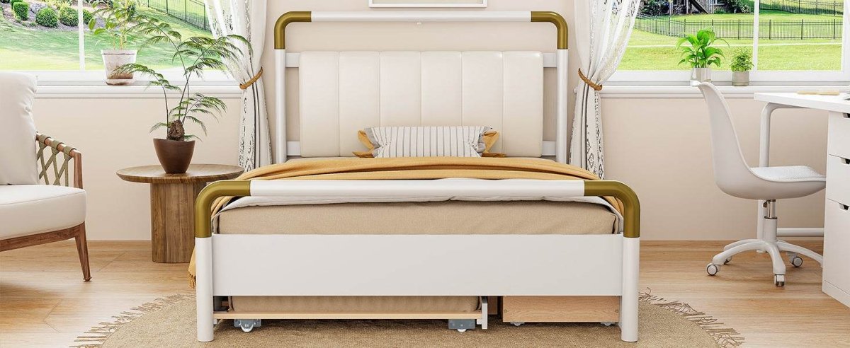 Upholstered Platform Bed With Trundle And Storage Drawers - Sleep Galleria