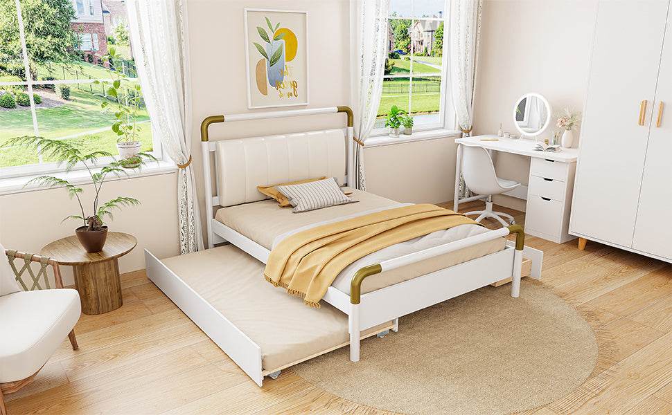 Upholstered Platform Bed With Trundle And Storage Drawers - Sleep Galleria