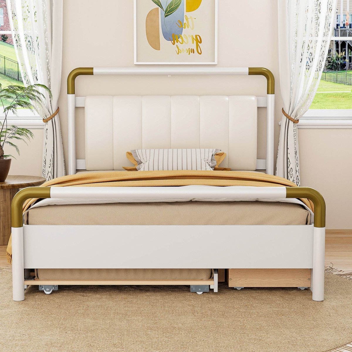 Upholstered Platform Bed With Trundle And Storage Drawers - Sleep Galleria