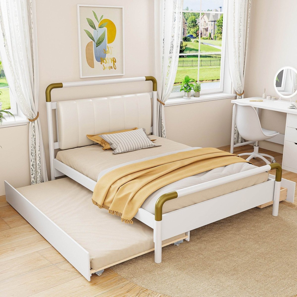 Upholstered Platform Bed With Trundle And Storage Drawers - Sleep Galleria