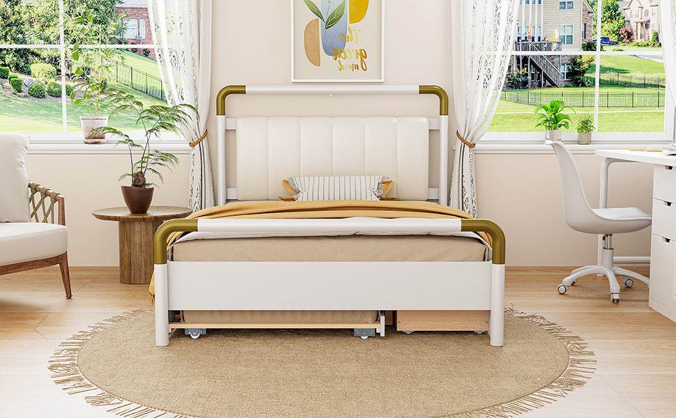 Upholstered Platform Bed With Trundle And Storage Drawers - Sleep Galleria