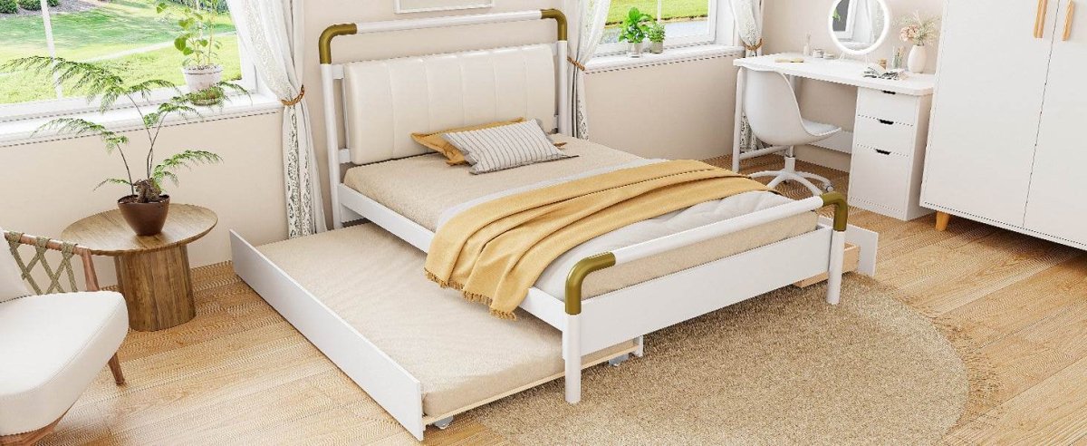 Upholstered Platform Bed With Trundle And Storage Drawers - Sleep Galleria
