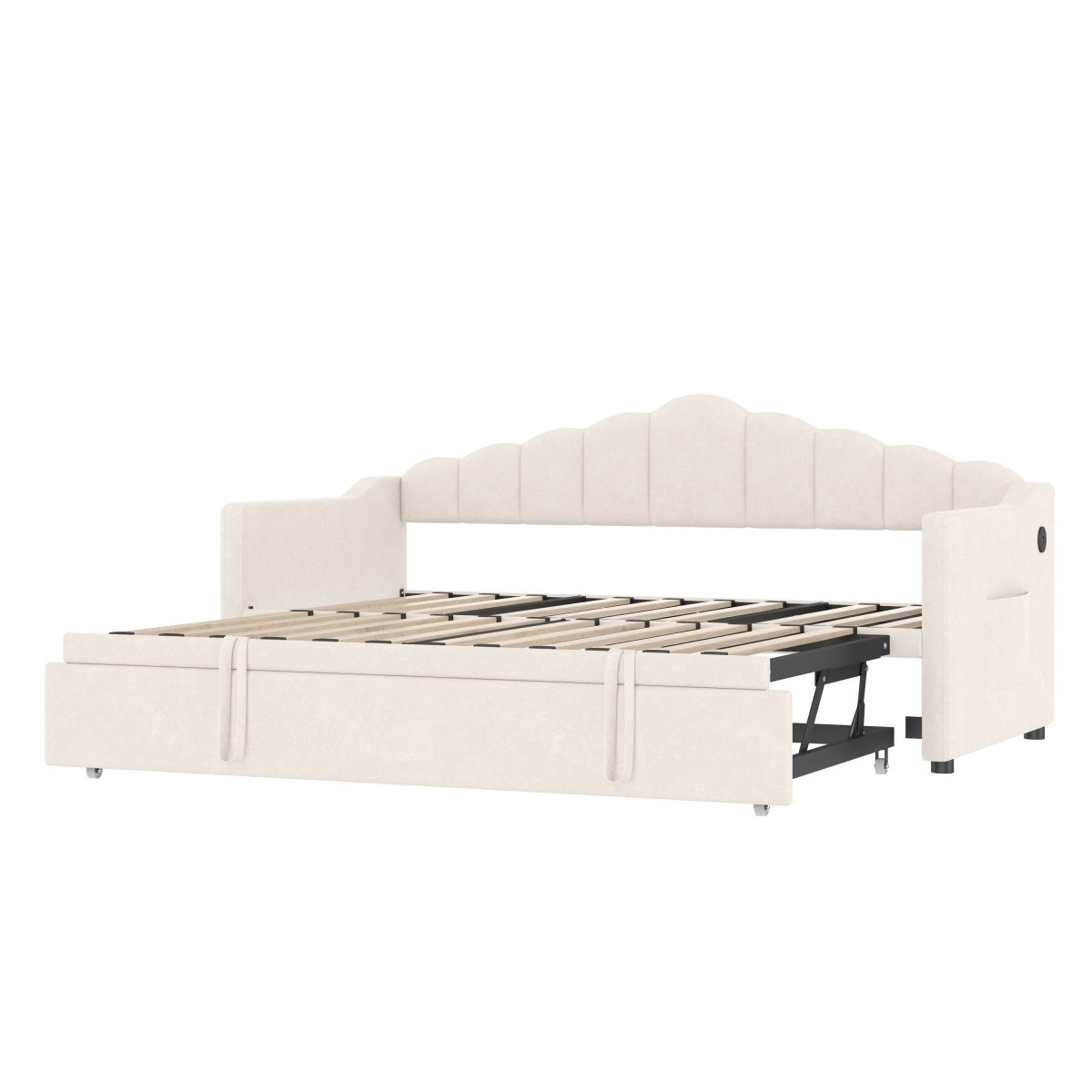 Upholstered Twin Velvet Daybed With Adjustable Trundle And USB Charging - Omega Lifestyles