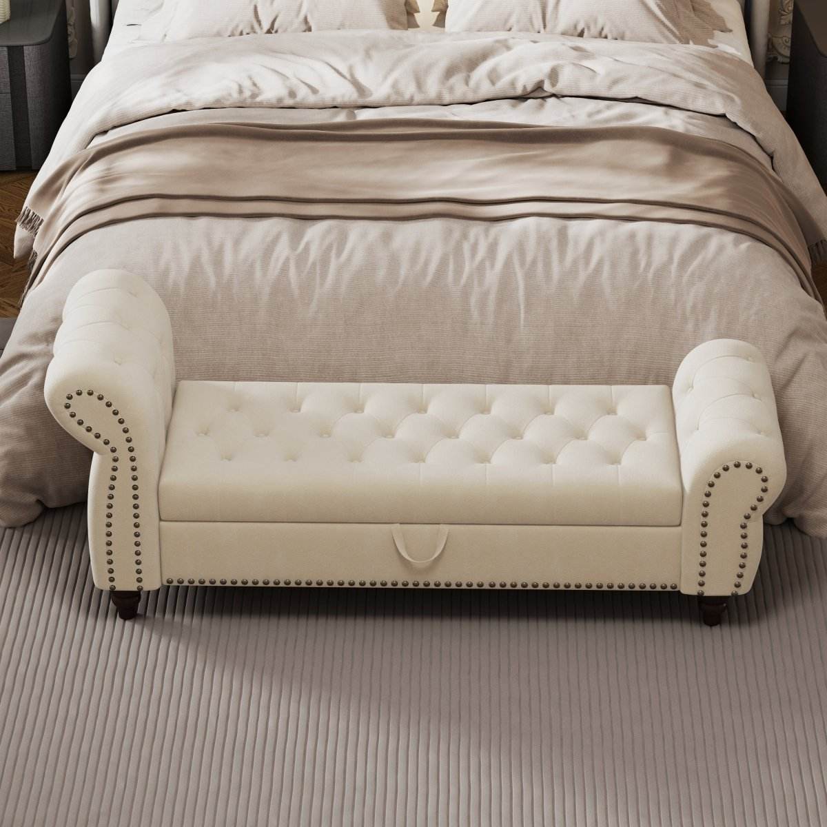 Velvet Upholstered Bed Bench With Storage And Tufted Design - Sleep Galleria