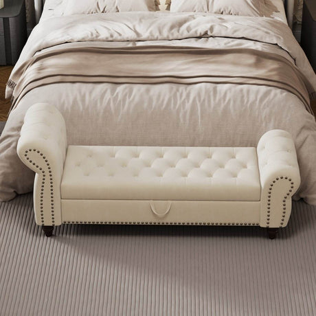 Velvet Upholstered Bed Bench With Storage And Tufted Design - Sleep Galleria