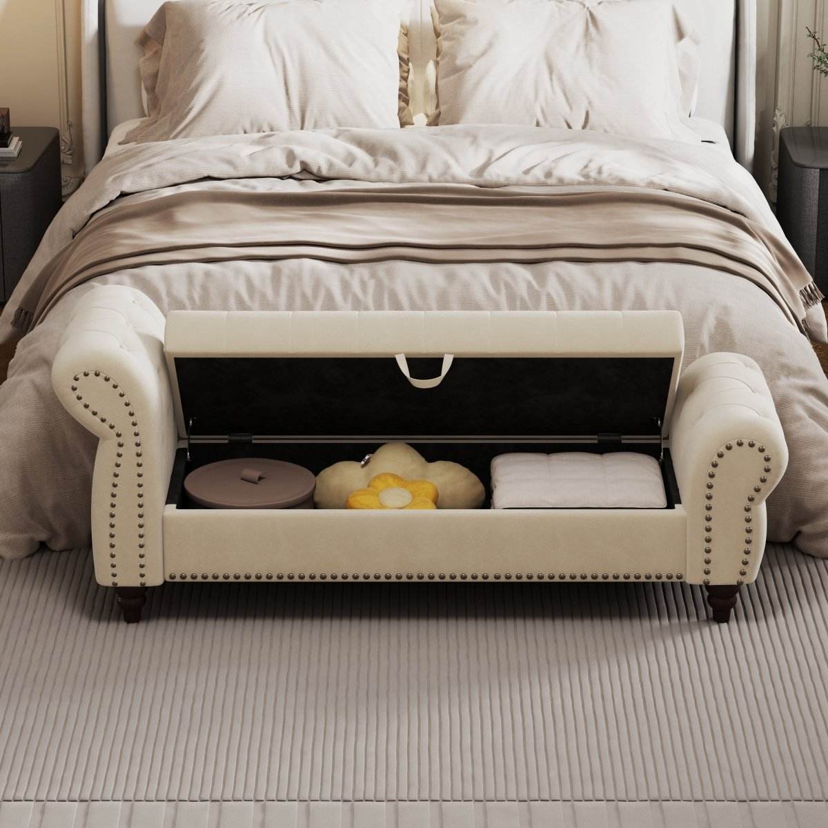 Velvet Upholstered Bed Bench With Storage And Tufted Design - Sleep Galleria