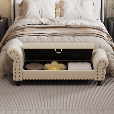 Velvet Upholstered Bed Bench With Storage And Tufted Design - Sleep Galleria
