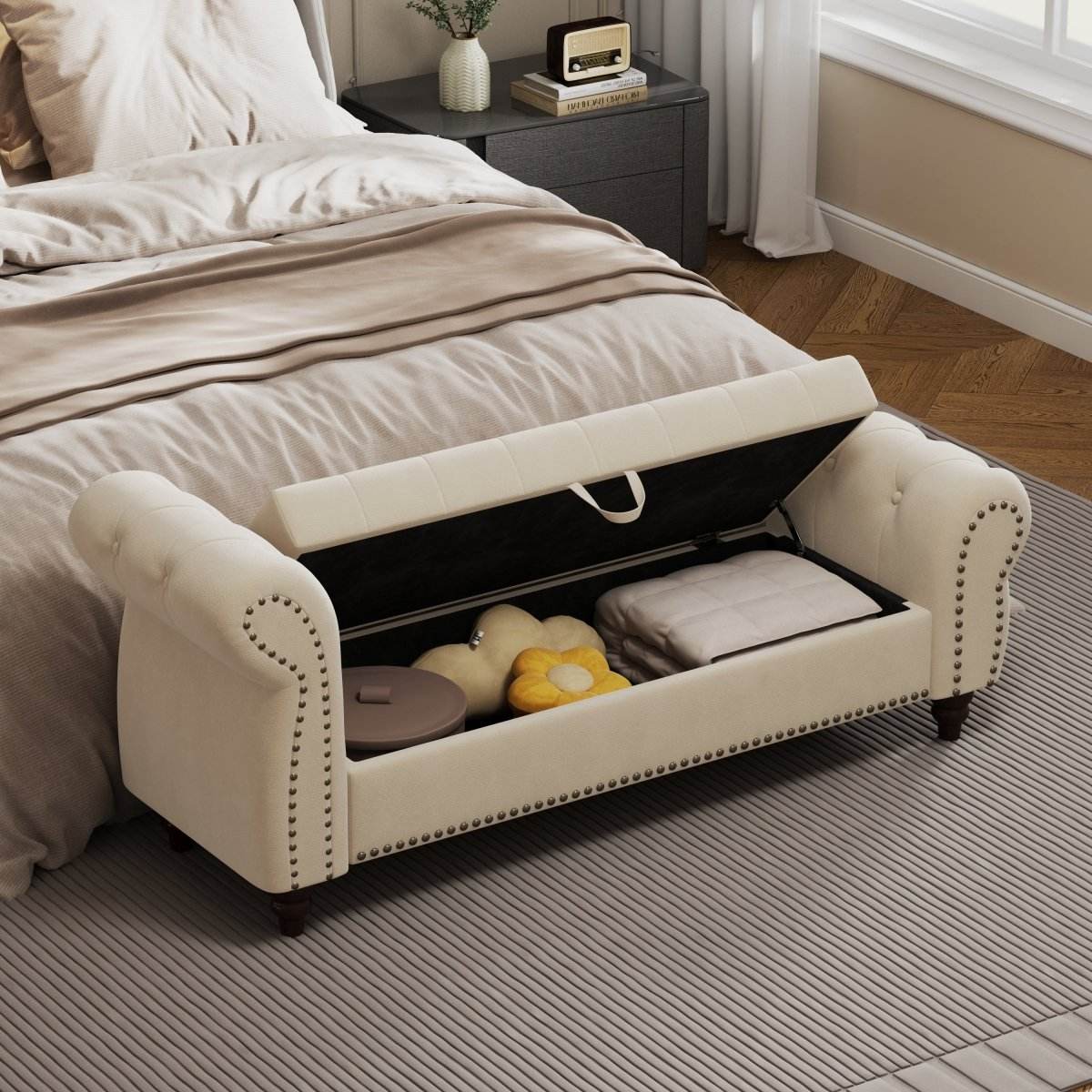 Velvet Upholstered Bed Bench With Storage And Tufted Design - Sleep Galleria