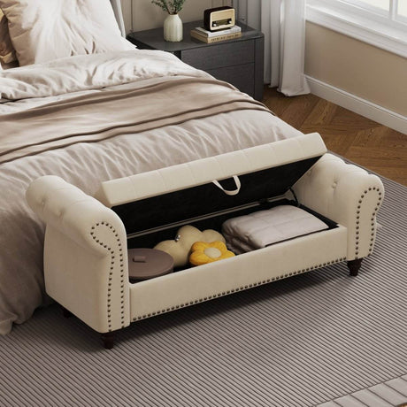 Velvet Upholstered Bed Bench With Storage And Tufted Design - Sleep Galleria