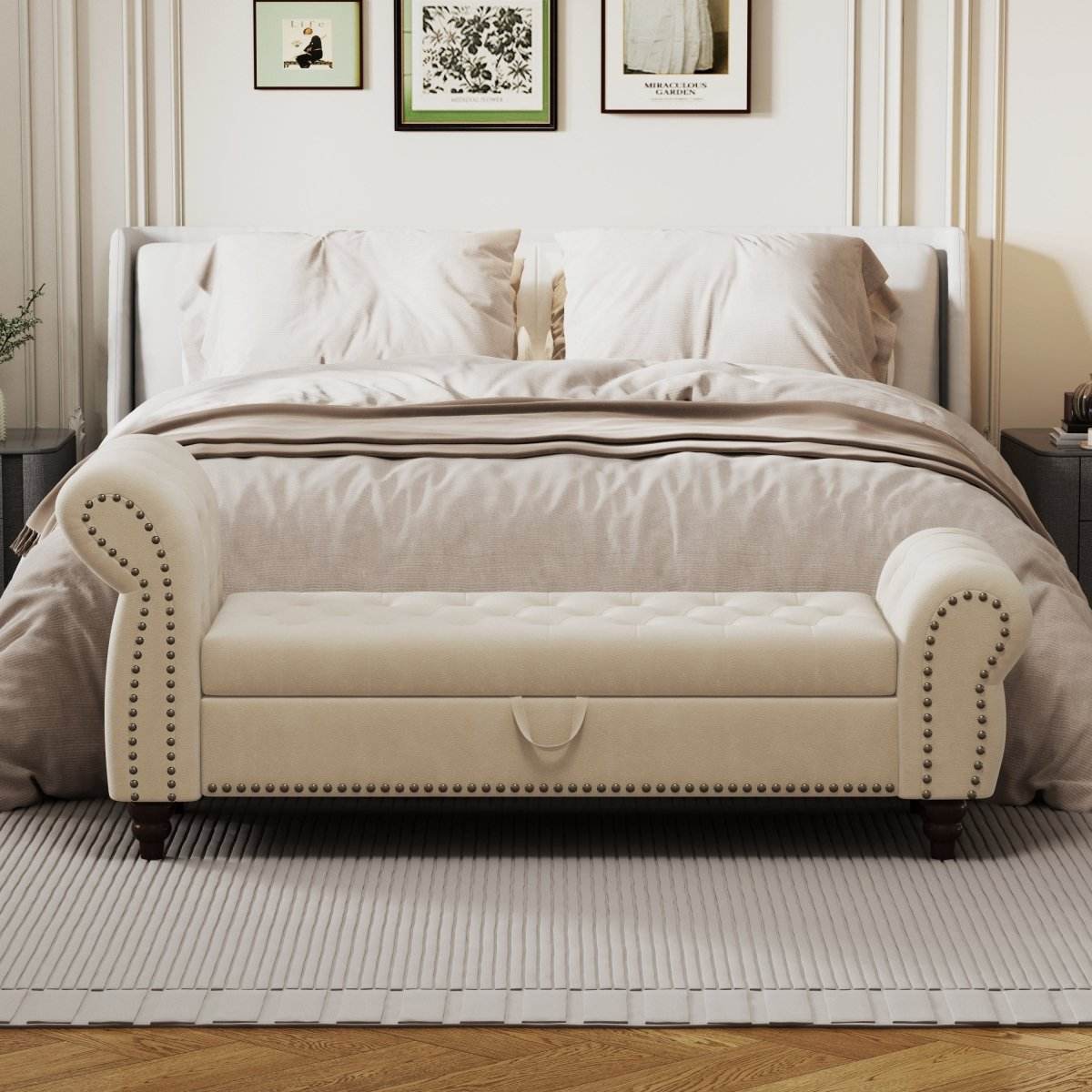 Velvet Upholstered Bed Bench With Storage And Tufted Design - Sleep Galleria