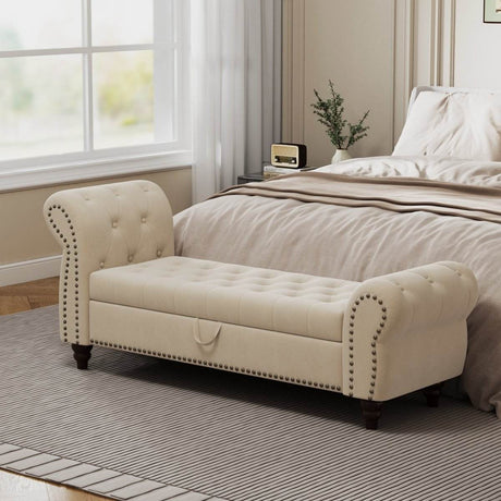 Velvet Upholstered Bed Bench With Storage And Tufted Design - Sleep Galleria