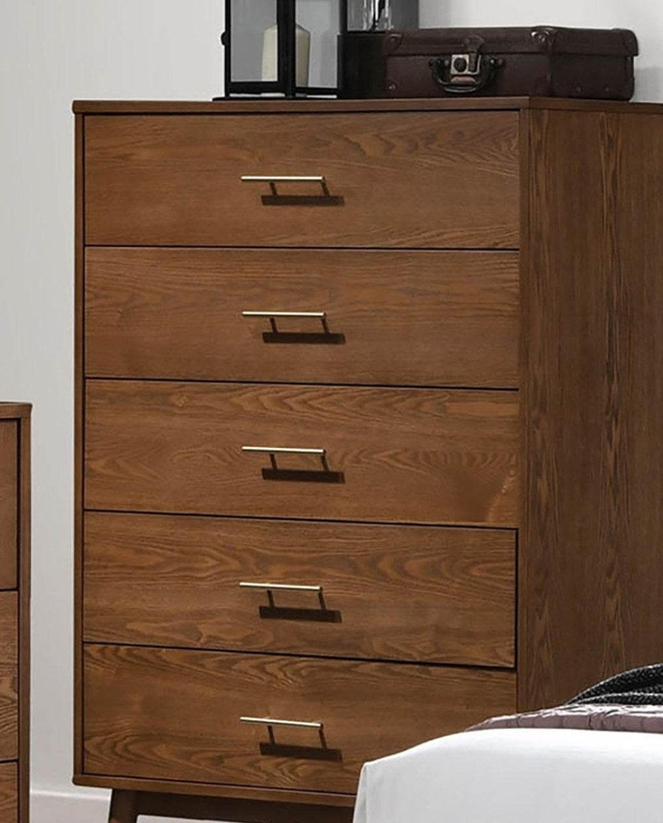 Walnut Solid Wood 5 - Drawer Chest Of Drawers - Serenova - Omega Lifestyles