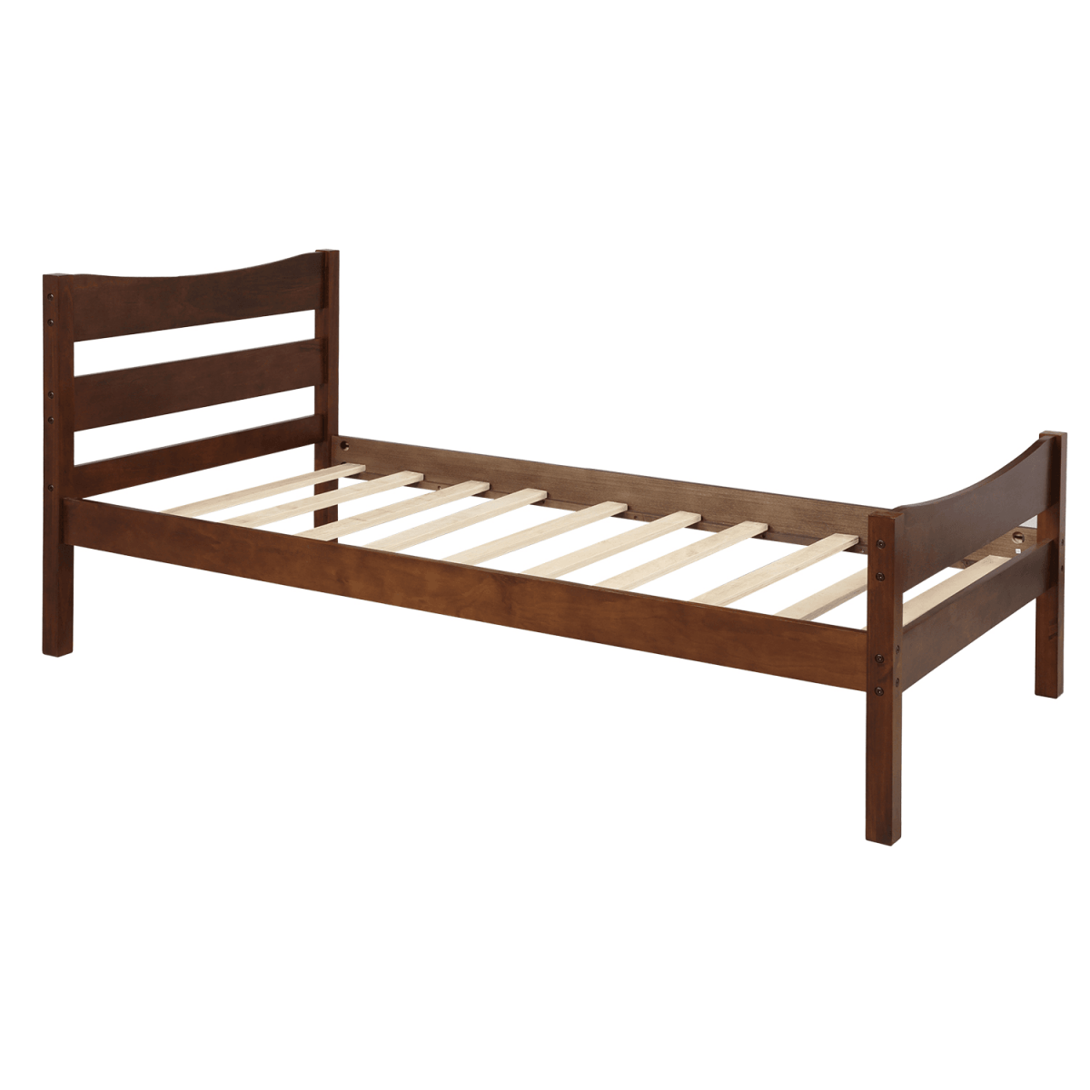 Walnut Twin Solid Wood Platform Bed With Headboard - Serenova - Omega Lifestyles
