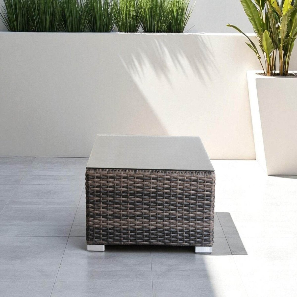 Weather - Resistant Brown Wicker Outdoor Coffee Table 28 - Inch Square - Serenova - Omega Lifestyles