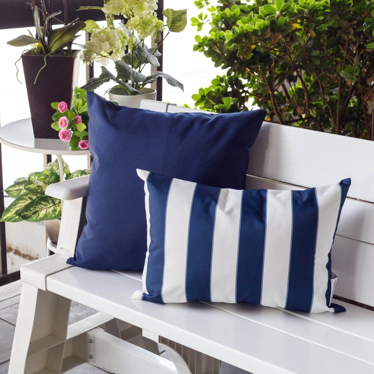 Weather Resistant Navy Polyester Indoor Outdoor Pillow 14x20 - Serenova - Omega Lifestyles
