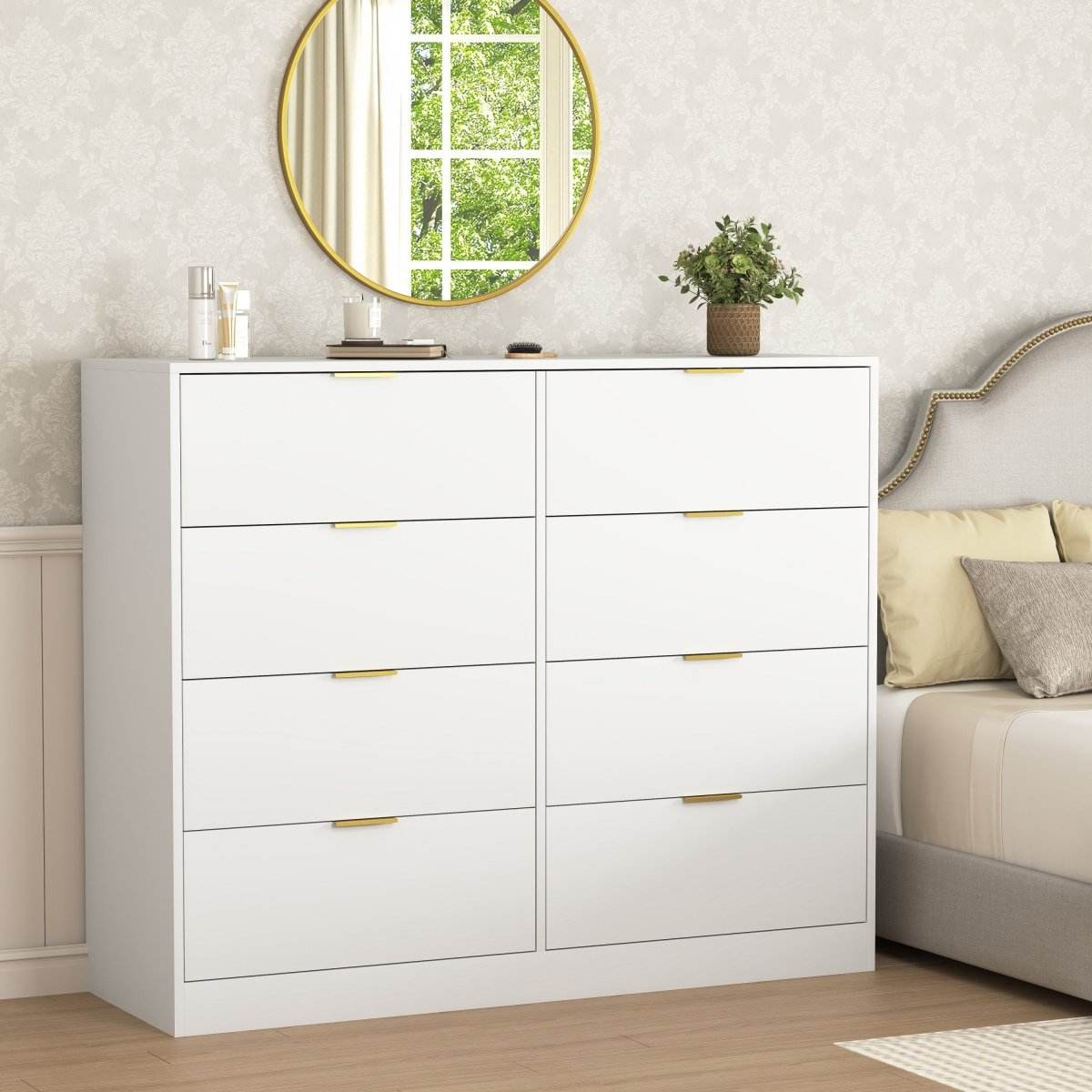 White 8-Drawer Tall Particleboard Storage Dresser - Omega Lifestyles