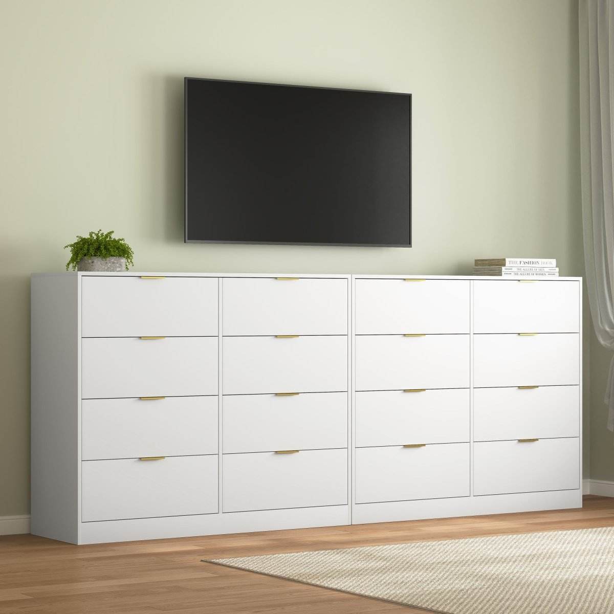 White 8-Drawer Tall Particleboard Storage Dresser - Omega Lifestyles