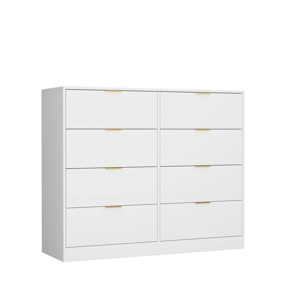 White 8-Drawer Tall Particleboard Storage Dresser - Omega Lifestyles