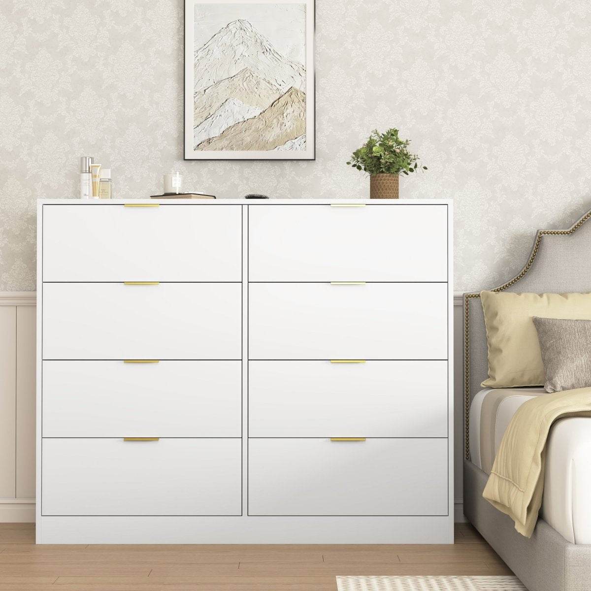 White 8-Drawer Tall Particleboard Storage Dresser - Omega Lifestyles