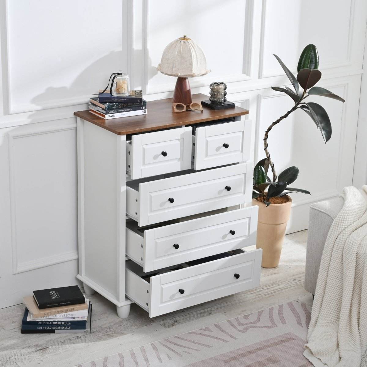 White Classic Modern 5-Drawer Wood Dresser - Sleep Galleria
