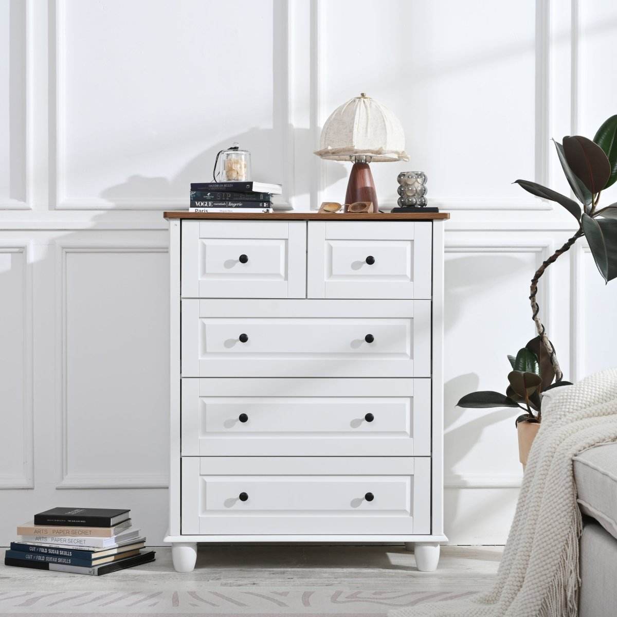 White Classic Modern 5-Drawer Wood Dresser - Sleep Galleria
