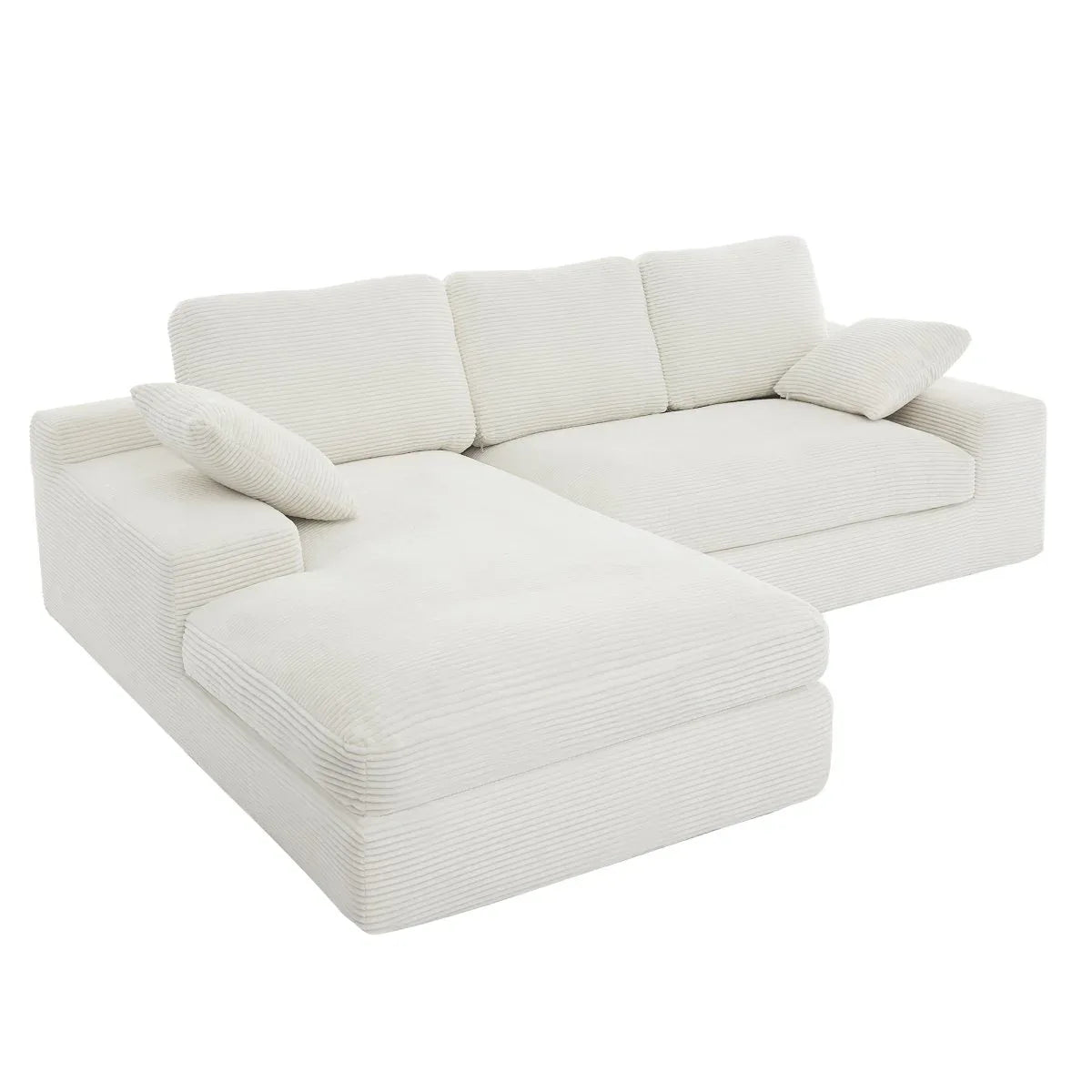 White Corduroy Compressed 4-Seat Medium-Soft Sofa With Pillows - Omega Lifestyles