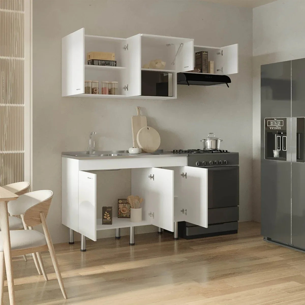 White Engineered Wood Kitchen Storage Cabinet Set - Omega Lifestyles