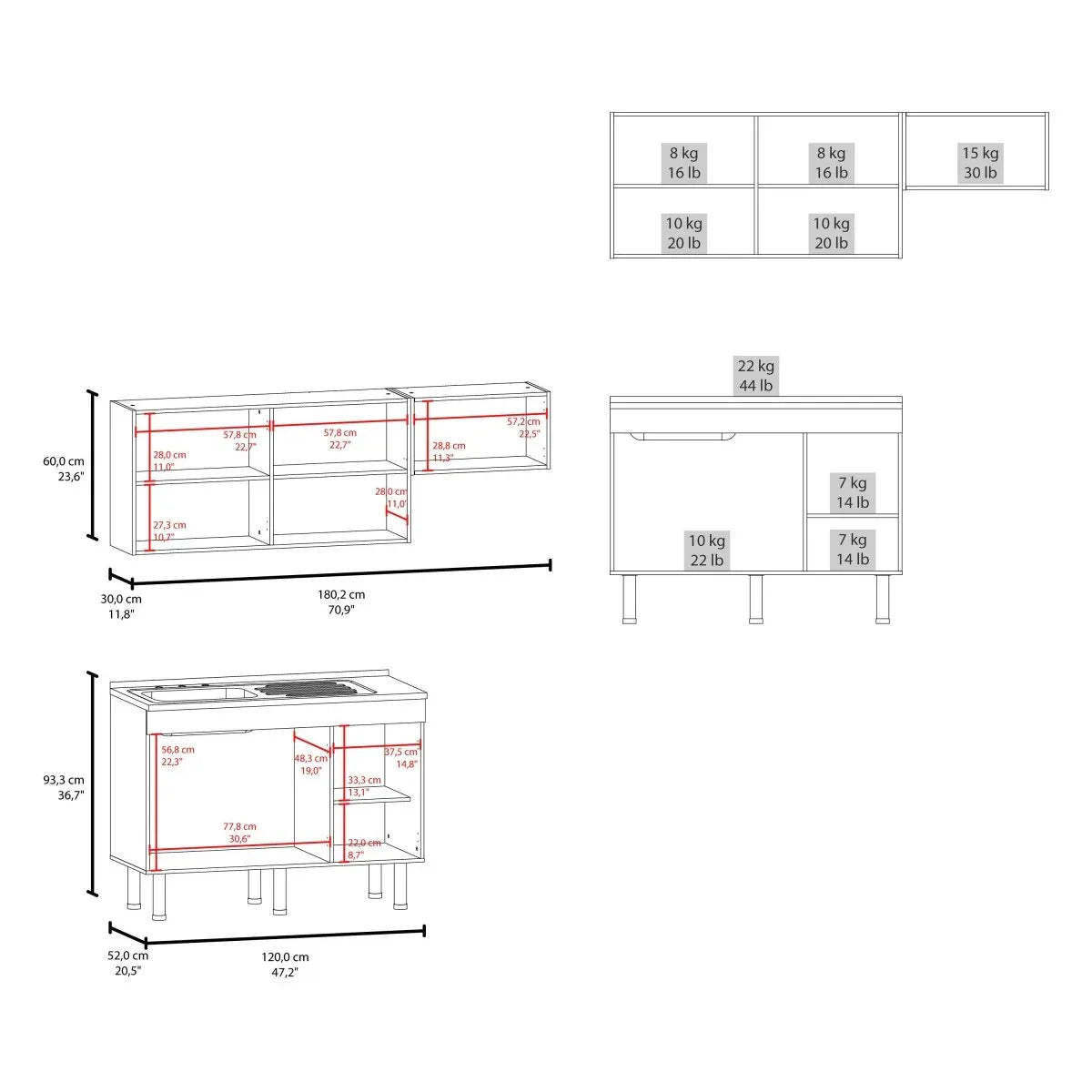 White Engineered Wood Kitchen Storage Cabinet Set - Omega Lifestyles