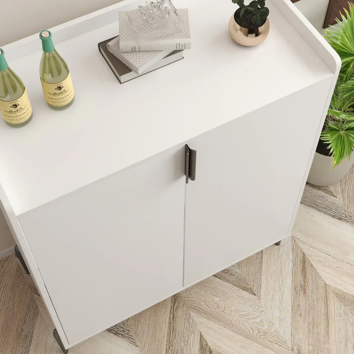 White Engineered Wood Wine Bar Cabinet With Storage - Omega Lifestyles