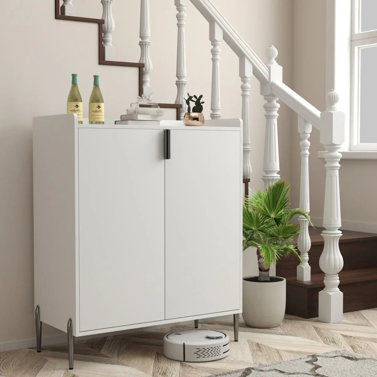 White Engineered Wood Wine Bar Cabinet With Storage - Omega Lifestyles