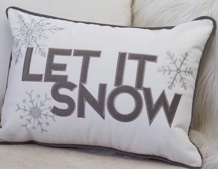 White Velvet Embroidered Let It Snow Lumbar Pillow 14x20 - Serenova - Omega Lifestyles
