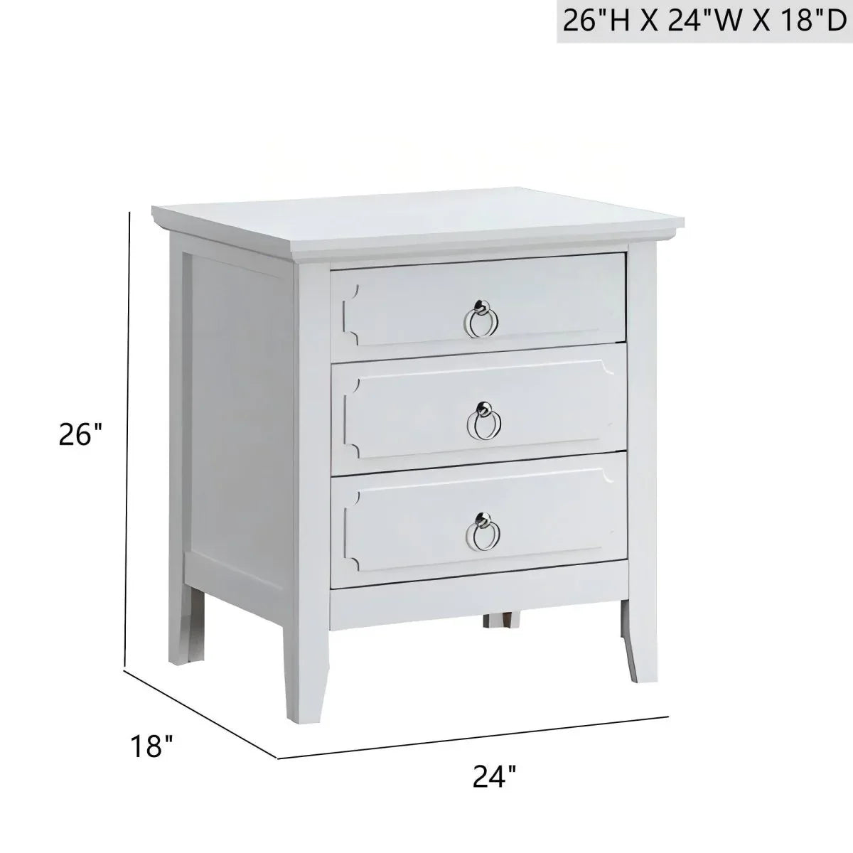 White Wood 3-Drawer Nightstand With Polished Nickel Hardware - Omega Lifestyles