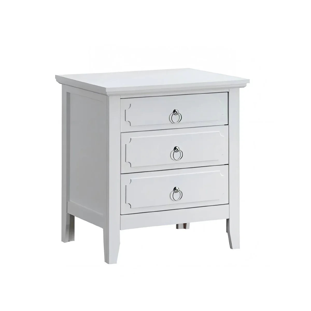 White Wood 3-Drawer Nightstand With Polished Nickel Hardware - Omega Lifestyles