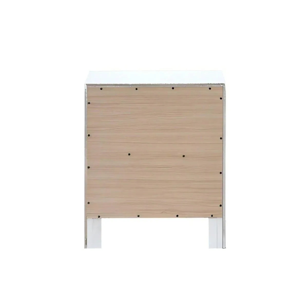 White Wood V Shape Embossed 2 Drawer Nightstand - Omega Lifestyles